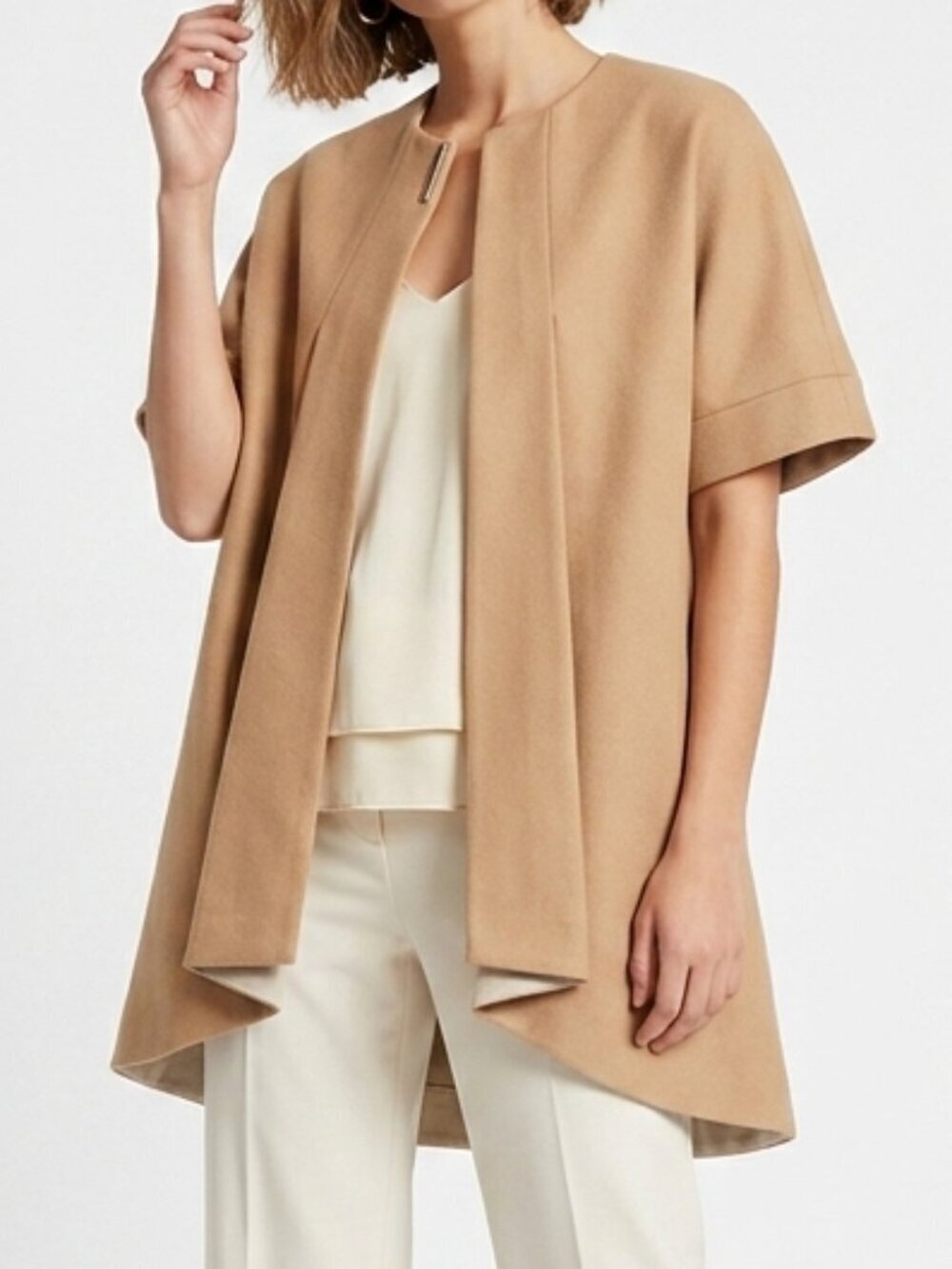MANGO Suit Short Sleeve A Line Tunic Coat Jacket Tan Beige XS